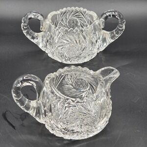 VINTAGE American Brilliant Period Cut Glass Creamer & Sugar   ca 1880